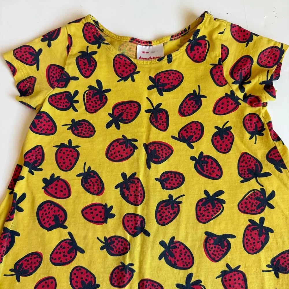 Hanna Andersson Yellow Strawberry Play All Day Dress 6-7 120cm - Picture 3 of 7